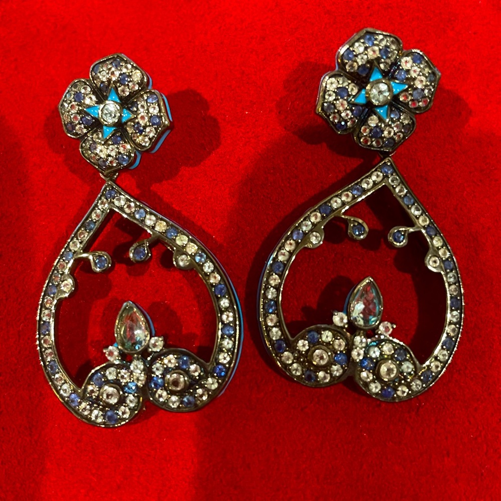 - Sterling silver w/ French blue enamel and mixed real ice sapphires